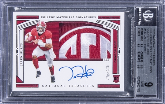 2020 Panini National Treasures Collegiate "College Material Signatures" Conference Logo #149 Jalen Hurts Signed Patch Rookie Card (#1/1) - BGS 9 MINT